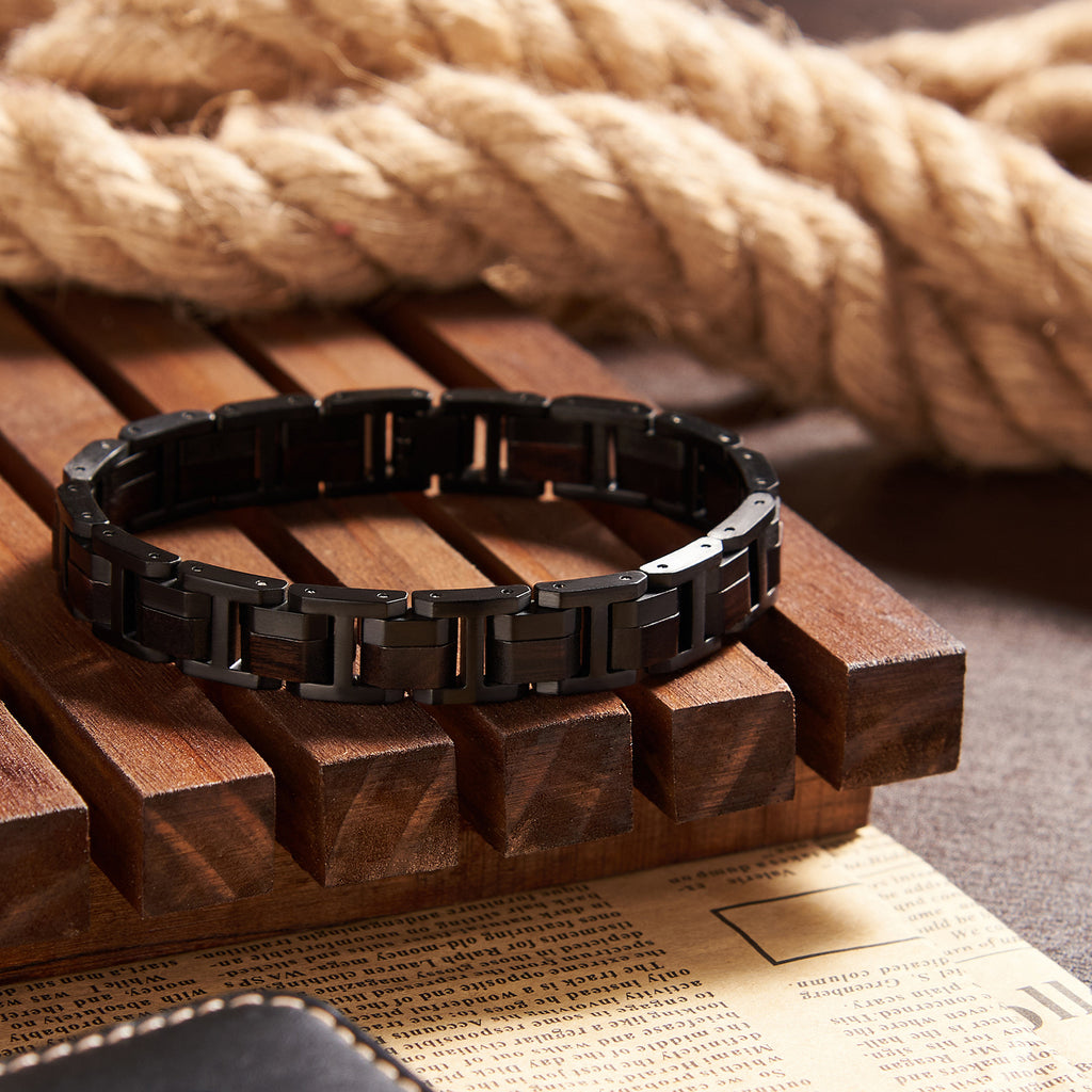 Schattenfront - Armband aus Sandelholz und gefärbtem Edelstahl