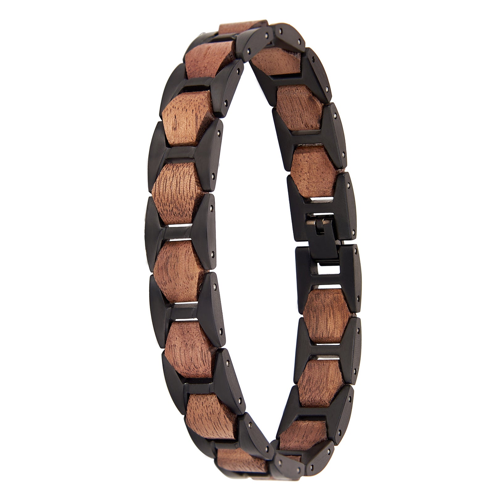 Sturmnacht - Armband aus Walnussholz und farbigem Edelstahl