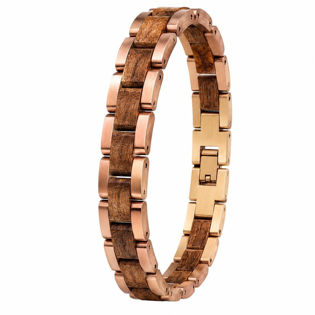 Abendsonne - Armband aus Walnussholz und roséfarbenem Edelstahl