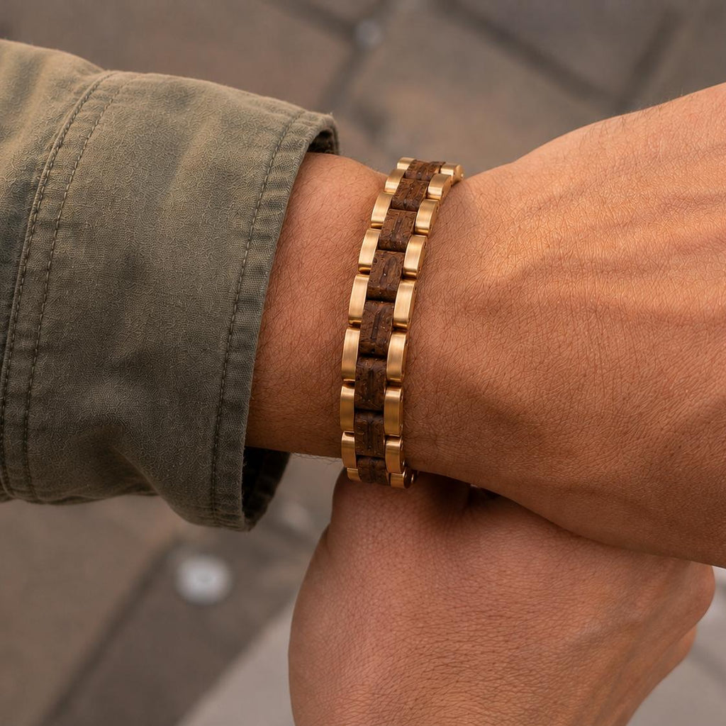 Abendsonne - Armband aus Walnussholz und roséfarbenem Edelstahl