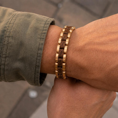 Abendsonne - Armband aus Walnussholz und roséfarbenem Edelstahl