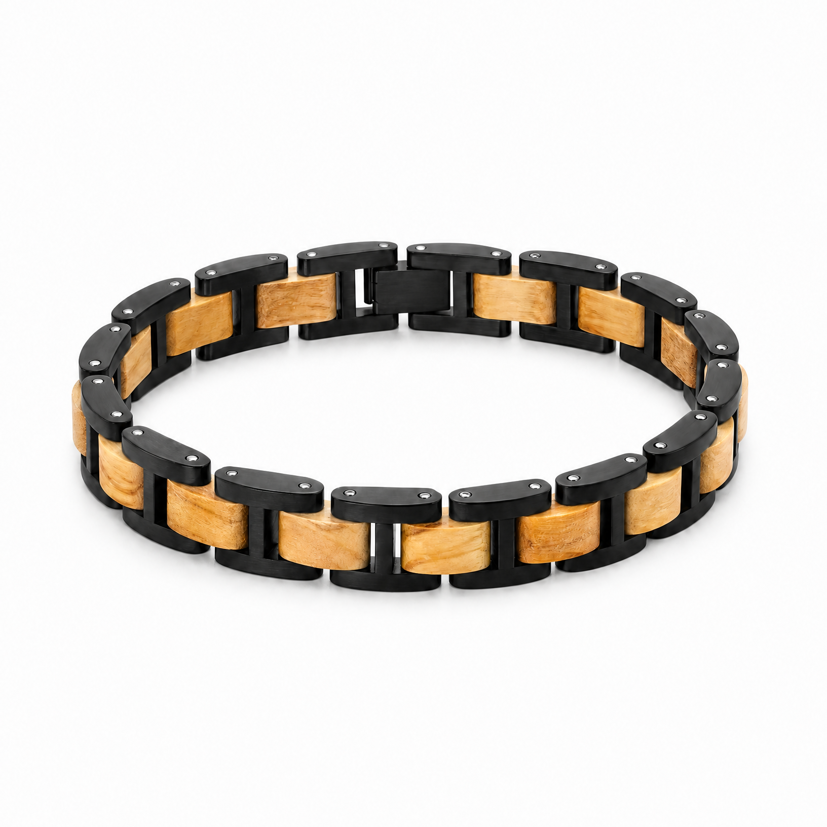 Dünenweg - Armband aus Olivenholz und schwarzem Edelstahl