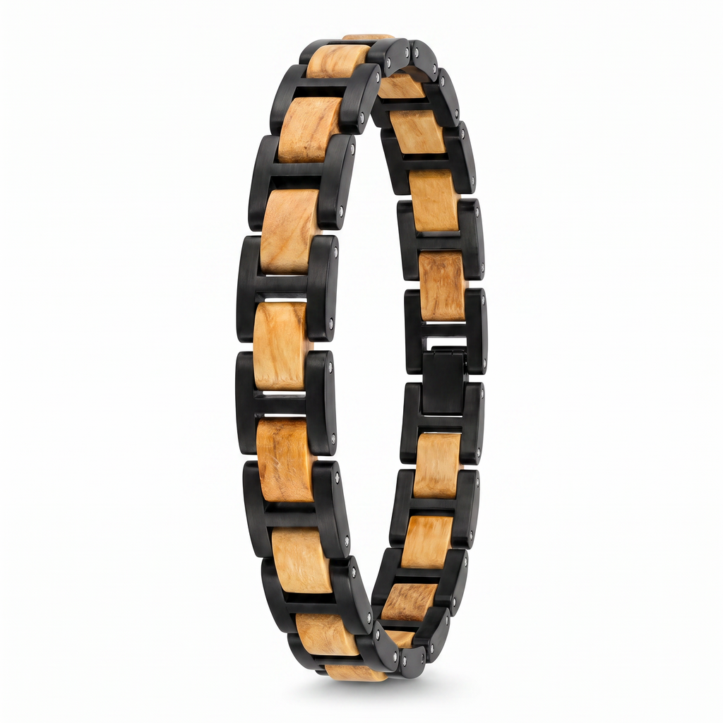 Dünenweg - Armband aus Olivenholz und schwarzem Edelstahl