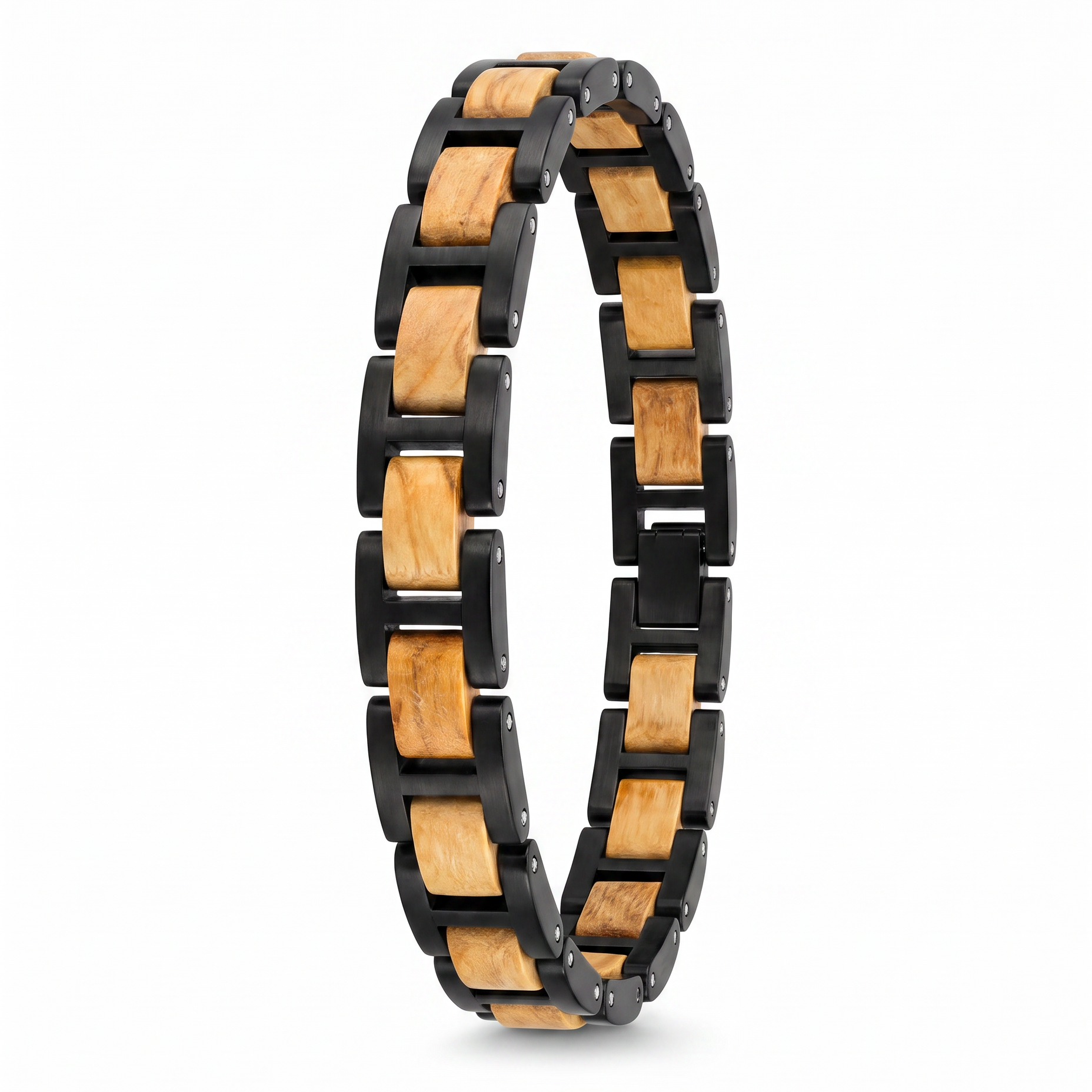 Dünenweg - Armband aus Olivenholz und schwarzem Edelstahl