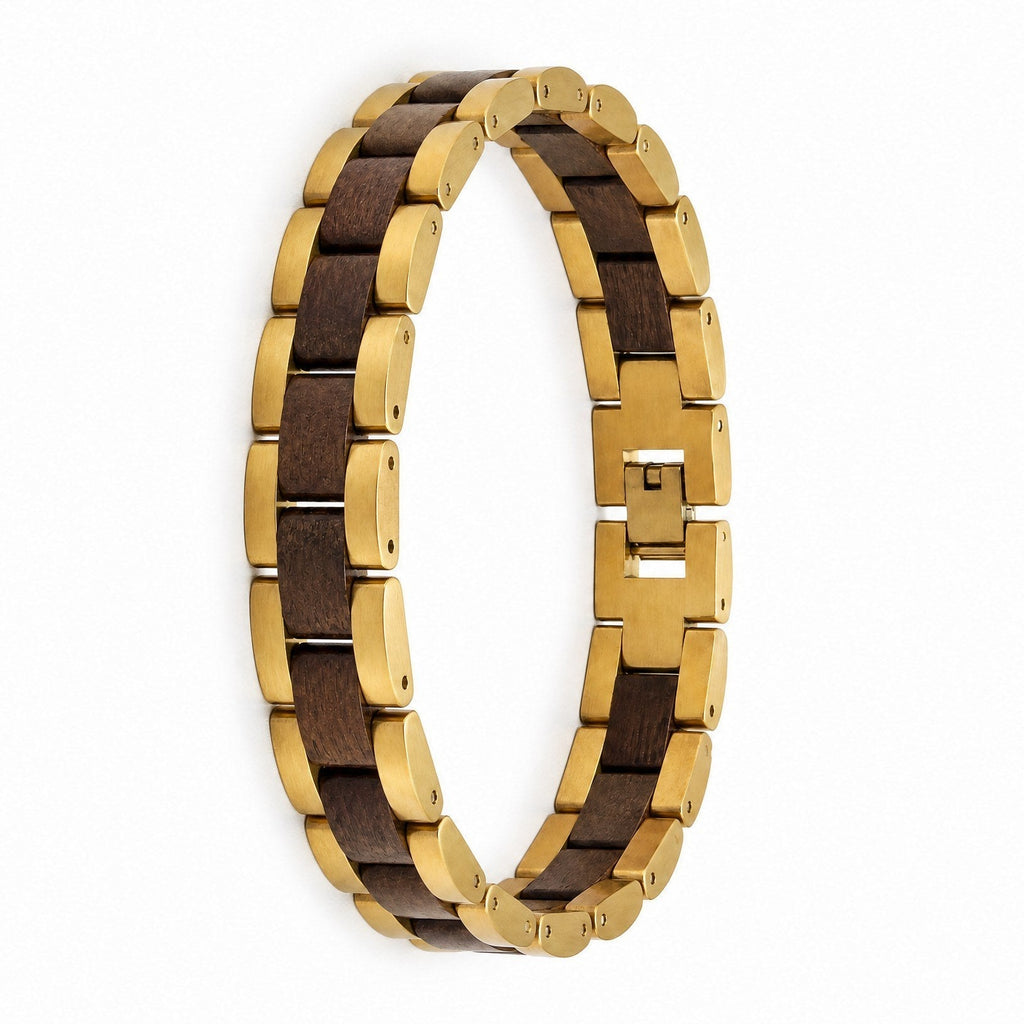 Goldküste -  Armband aus Walnussholz und goldenem Edelstahl