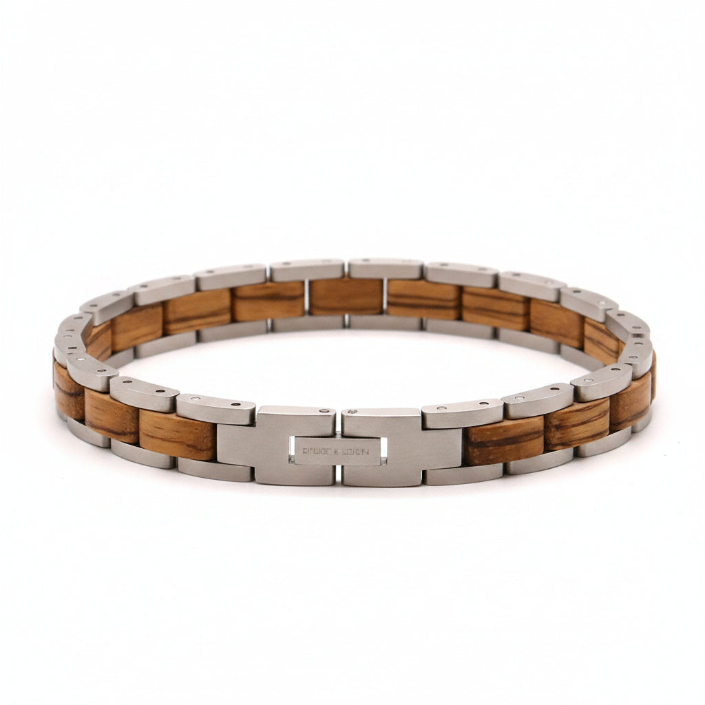 Sonnenglanz - Armband aus Zebranoholz und Edelstahl