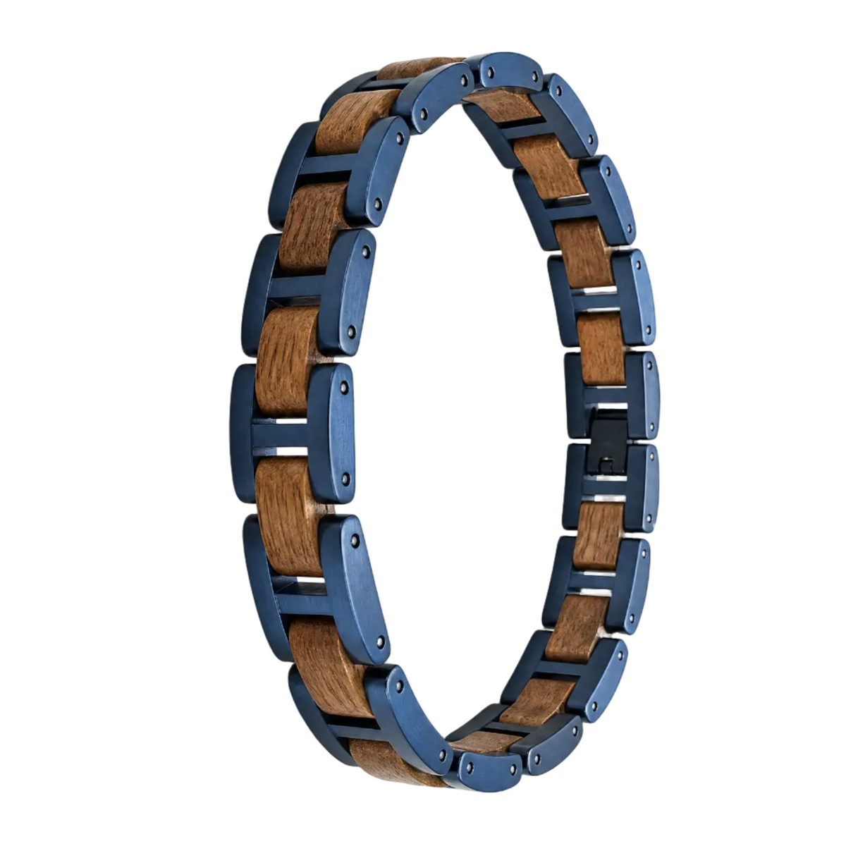 Meerestiefe - Armband aus Walnussholz und blauem Edelstahl