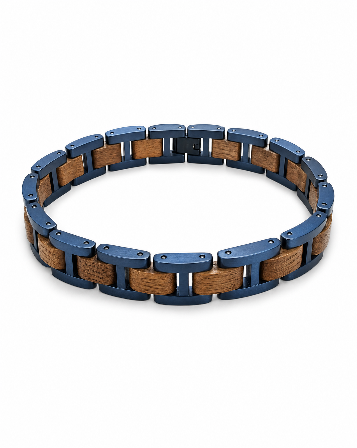 Meerestiefe - Armband aus Walnussholz und blauem Edelstahl