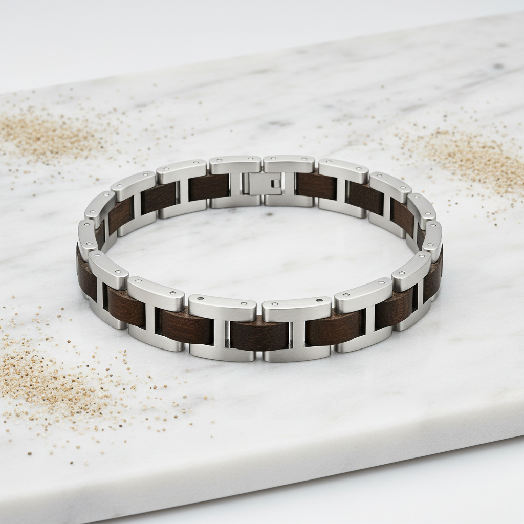 Nordanker - Armband aus schwarzem Sandelholz und Edelstahl
