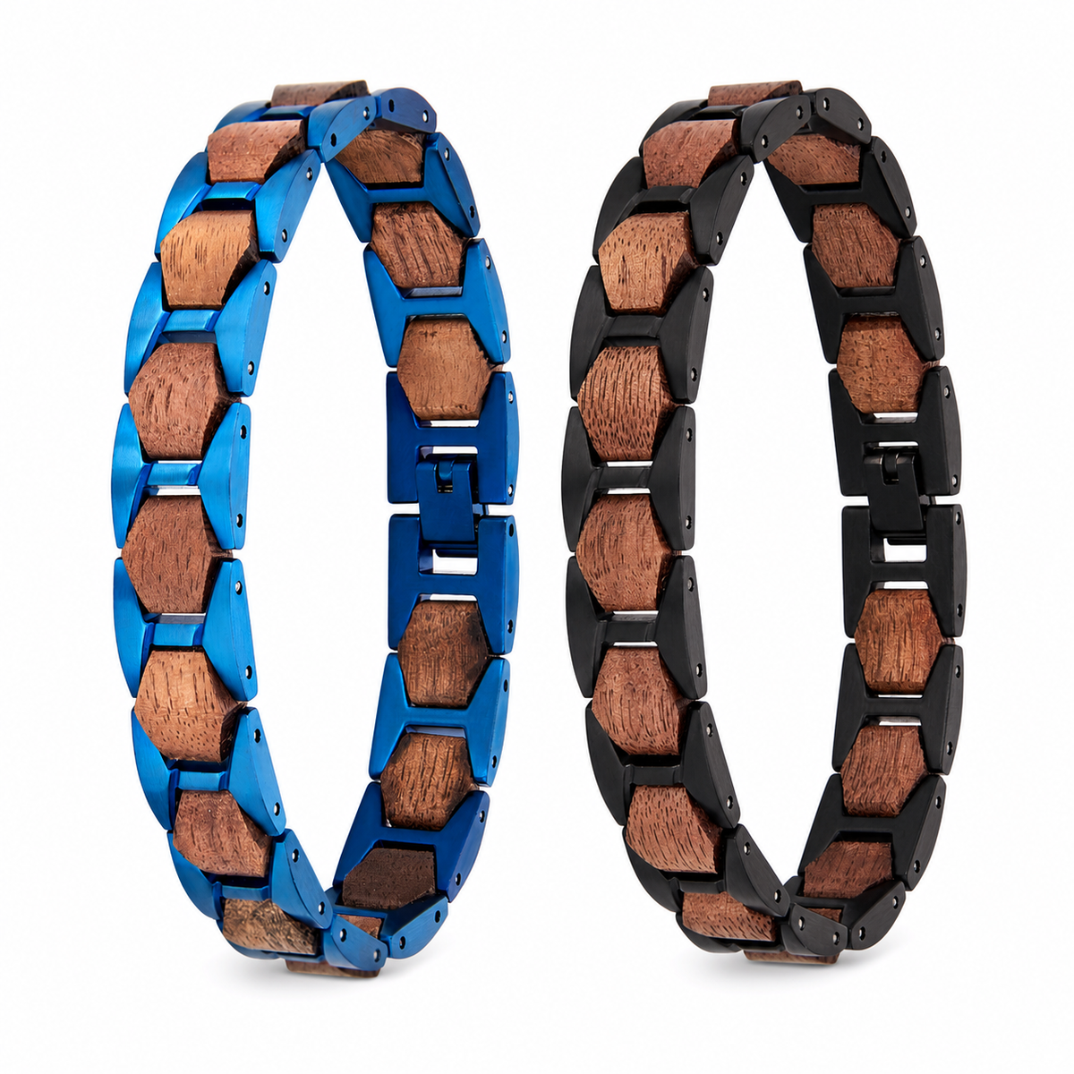 Sturmnacht - Armband aus Walnussholz und farbigem Edelstahl