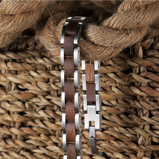 Naturliebe - Armband aus Walnussholz und schimmerndem Edelstahl