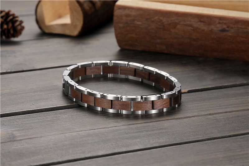 Naturkraft - Armband aus Walnussholz und schimmerndem Edelstahl