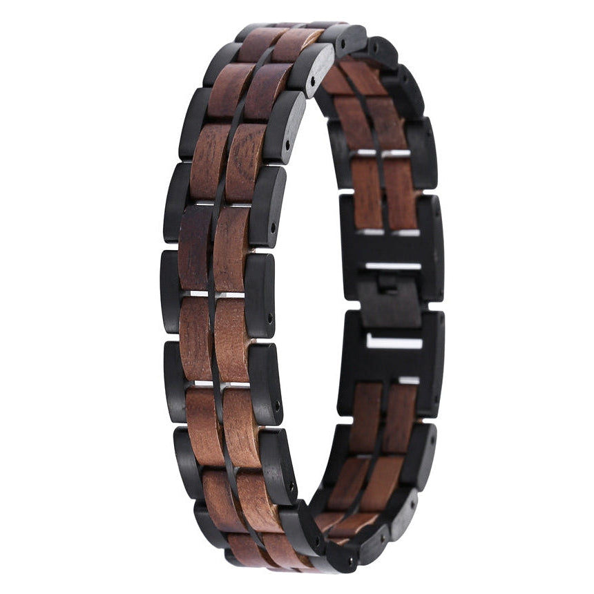 Treibholz - Armband aus Walnussholz und schwarzer Edelstahl