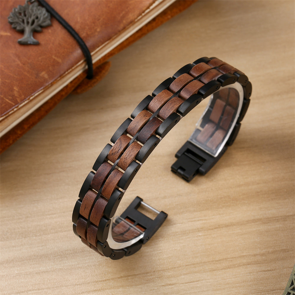 Treibholz - Armband aus Walnussholz und schwarzer Edelstahl