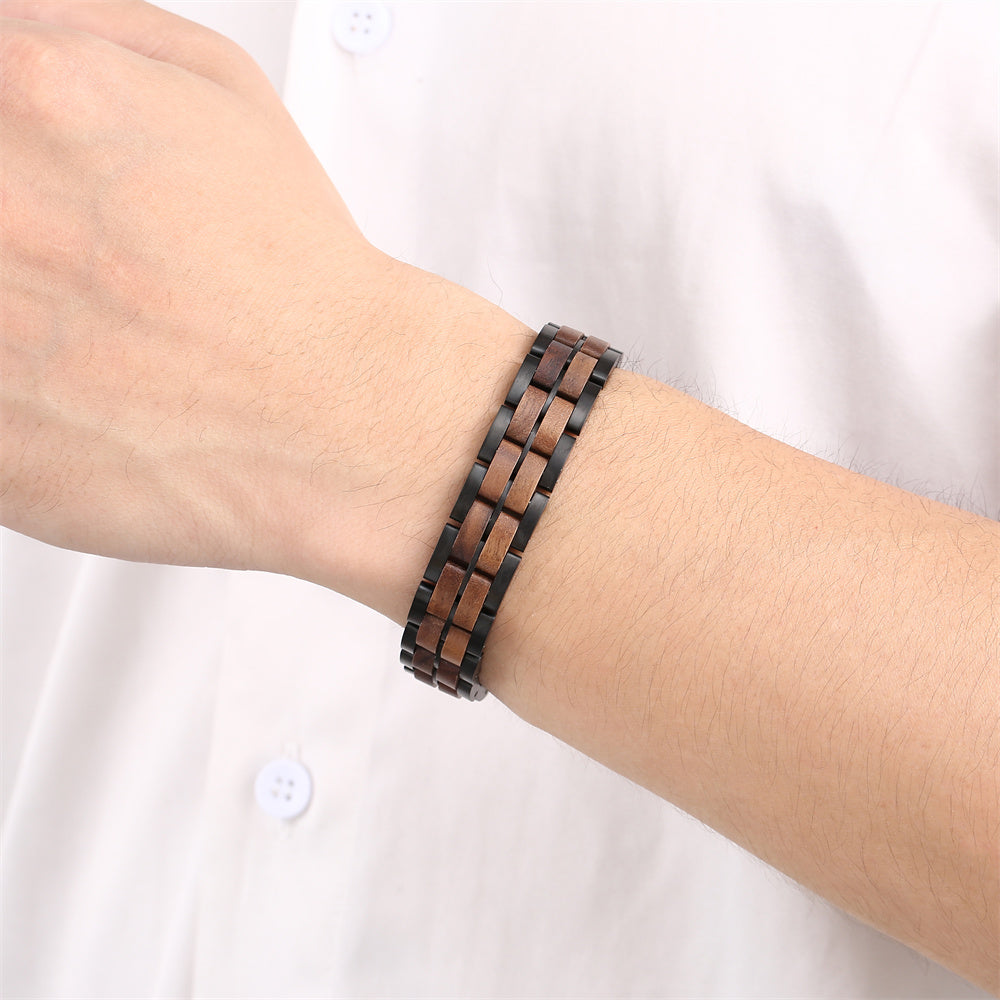 Treibholz - Armband aus Walnussholz und schwarzer Edelstahl