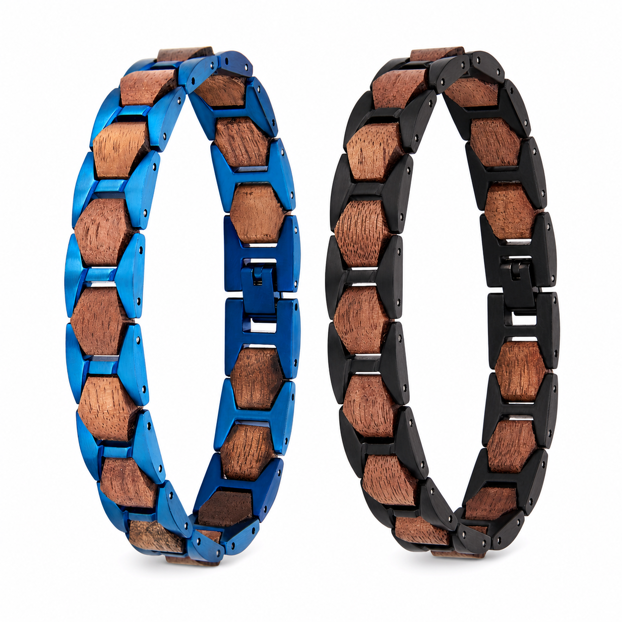 Sturmnacht - Armband aus Walnussholz und farbigem Edelstahl