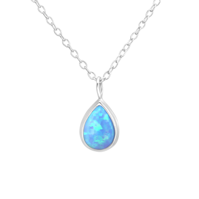 Tropfen - Halskette mit Opal Silber Azurblau