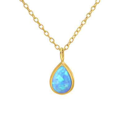 Tropfen - Halskette mit Opal Gold Azurblau